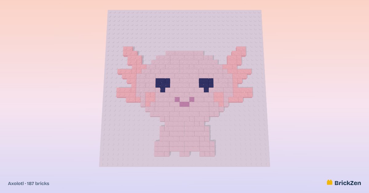 Axolotl built from 187 toy bricks in BrickZen