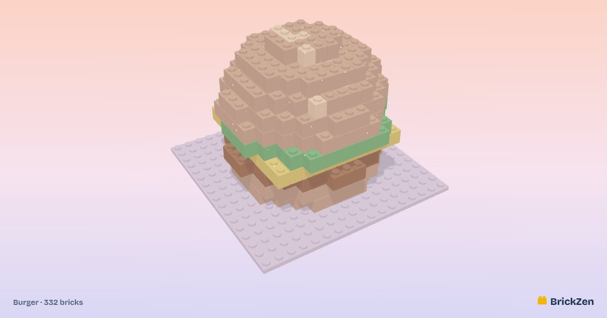 Burger built from 332 toy bricks in BrickZen