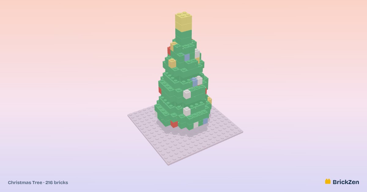 Christmas Tree built from 216 toy bricks in BrickZen