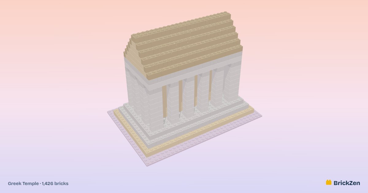 Greek Temple built from 1,426 toy bricks in BrickZen