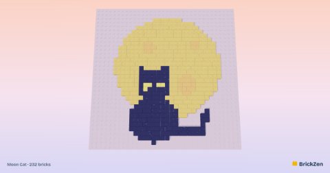 Moon Cat built from 232 toy bricks