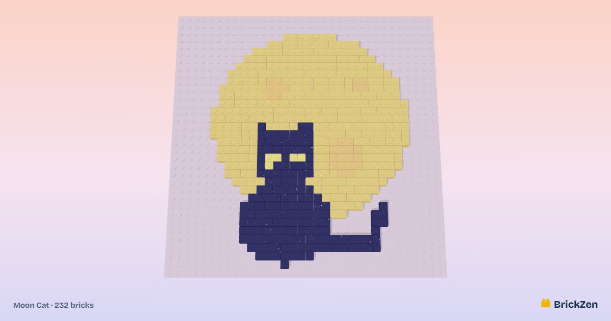 Moon Cat built from 232 toy bricks in BrickZen