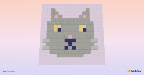 Cat built from 79 toy bricks