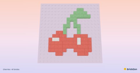 Cherries built from 47 toy bricks