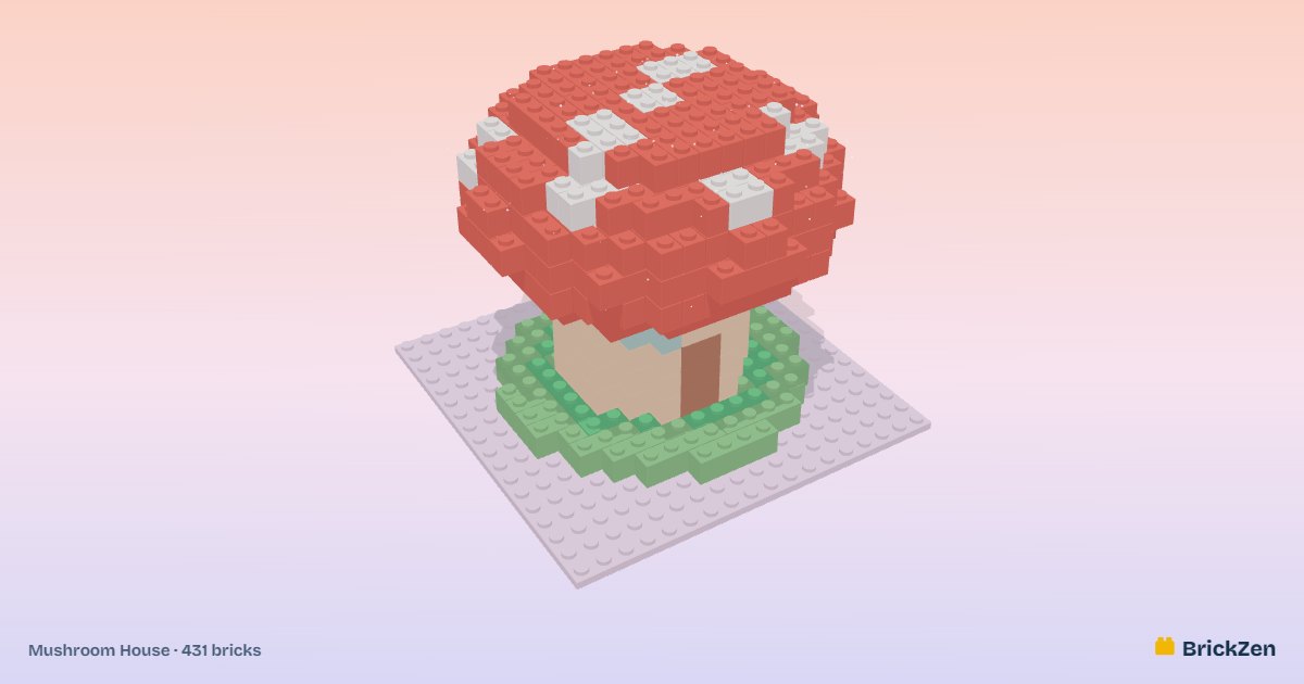 Mushroom House built from 431 toy bricks in BrickZen