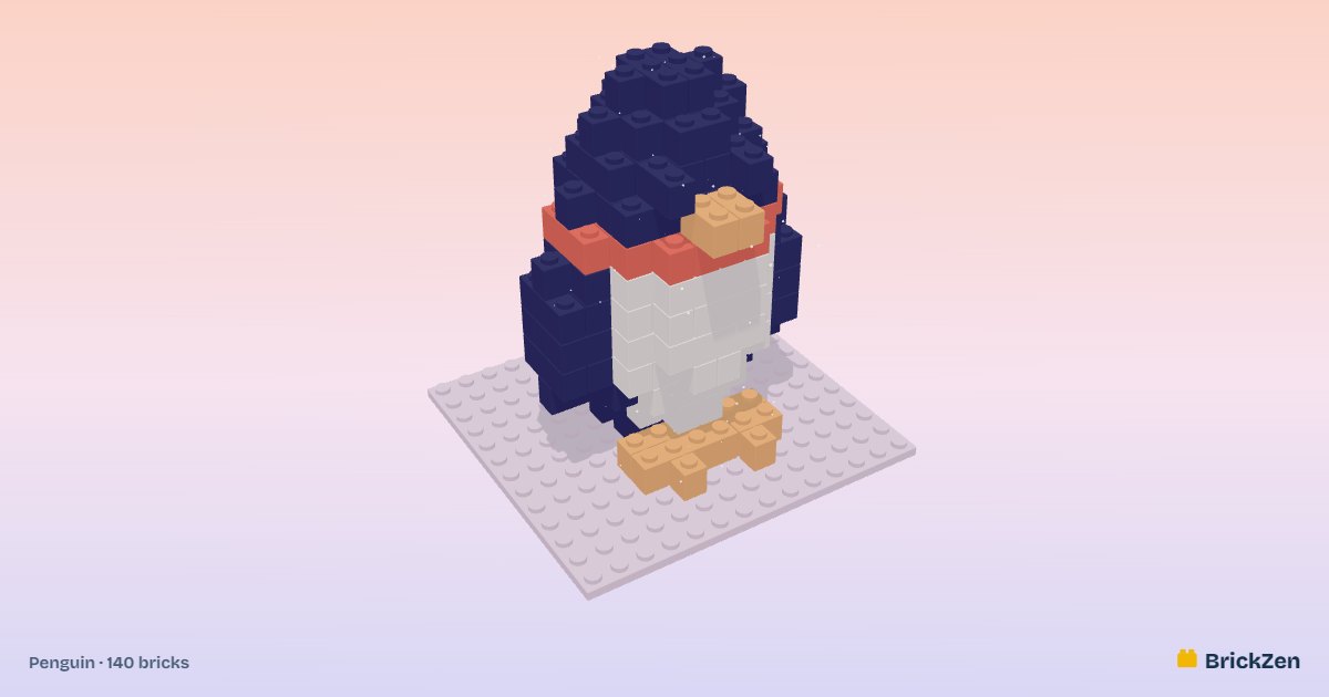 Penguin built from 140 toy bricks in BrickZen