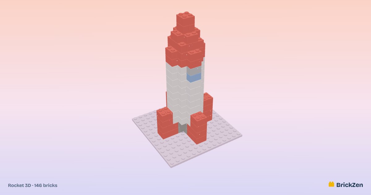 Rocket 3D built from 146 toy bricks in BrickZen