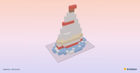 Sailboat built from 136 toy bricks