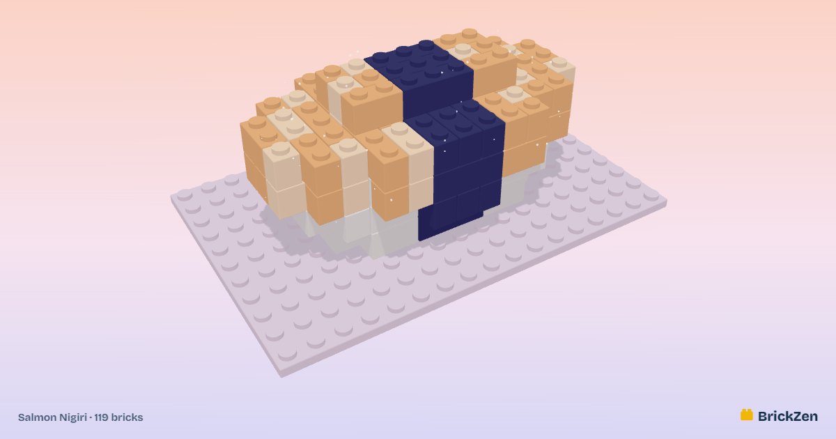 Salmon Nigiri built from 119 toy bricks in BrickZen