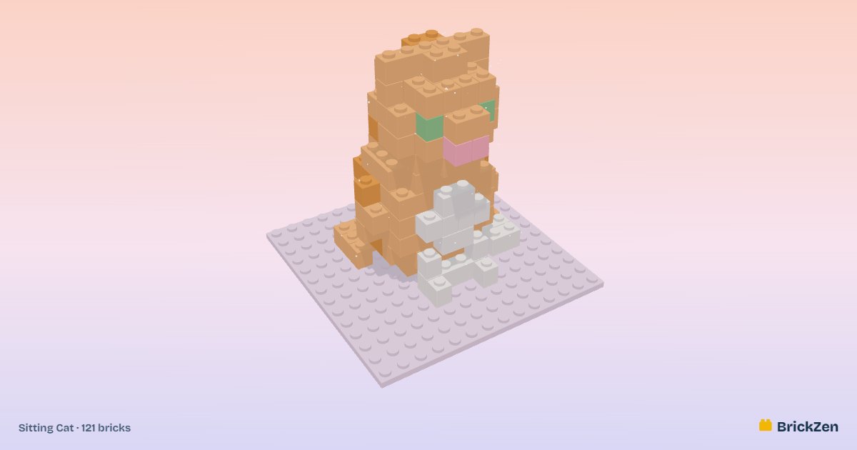 Sitting Cat built from 121 toy bricks in BrickZen
