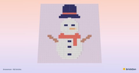 Snowman built from 152 toy bricks