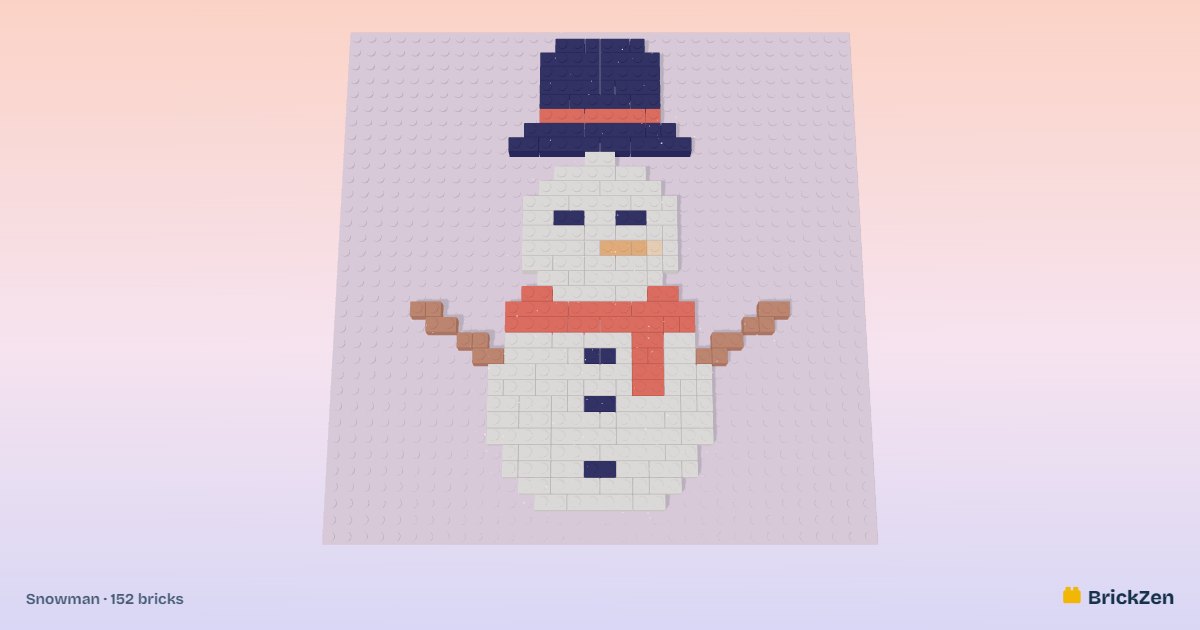 Snowman built from 152 toy bricks in BrickZen