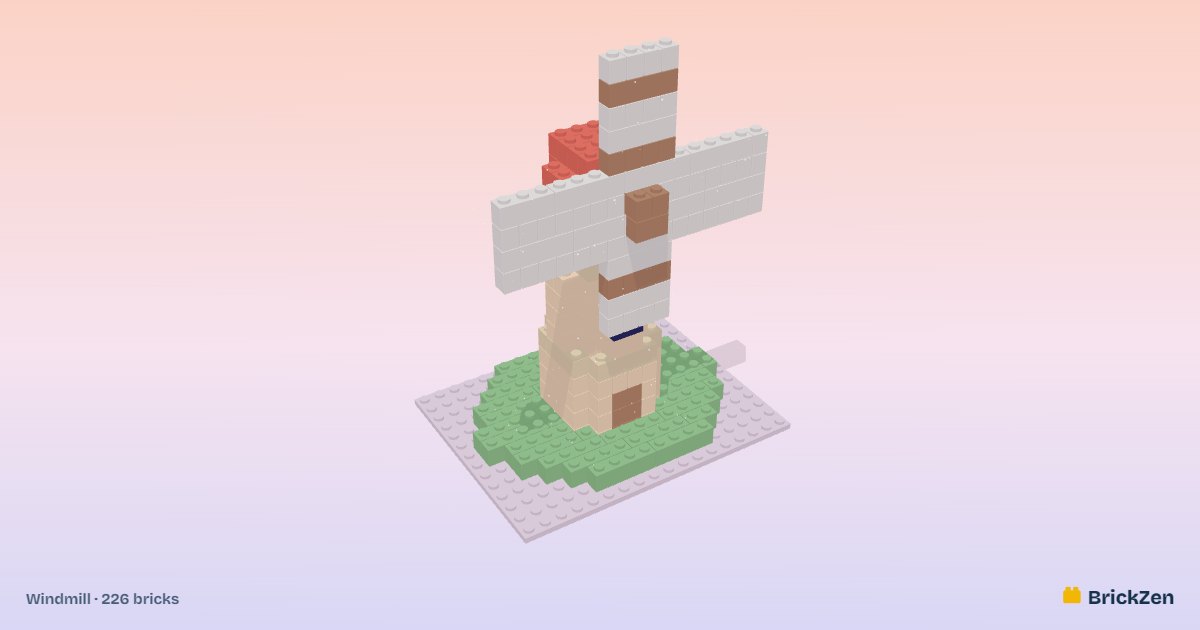 Windmill built from 226 toy bricks in BrickZen